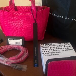 Hot Pink Snake Embossed Tote Bag w matching wallet